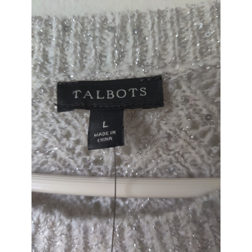 Talbots Women's Sweater Open Knit Metallic‎ Beige Pullover Neutral Size L NWT - Picture 4 of 5
